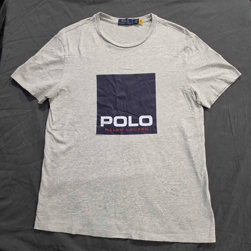 Polo Ralph Lauren Mens Heather Grey Graphic Box Logo T-Shirt Size M Short Sleeve